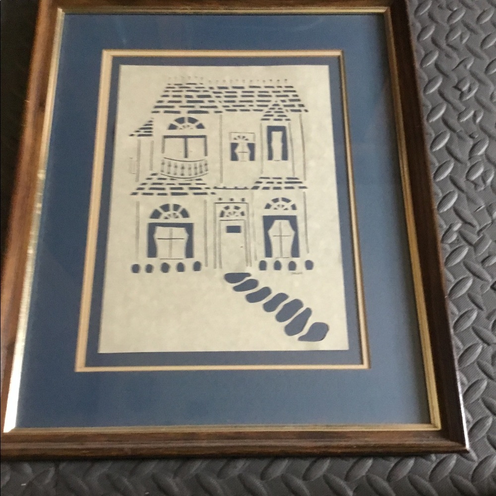 Victorian house cut paper framed art original art
